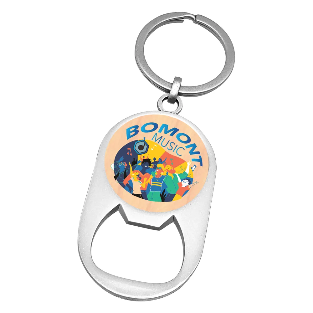 UV Color Wood Imprint Bottle Opener Keychain (Round Imprint)