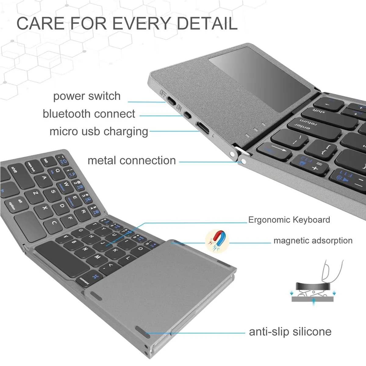 Foldable Bluetooth Keyboard with Touchpad 3