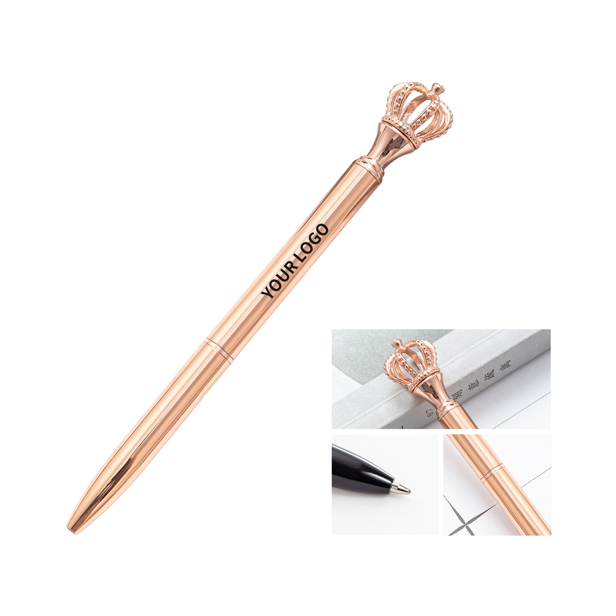 Metal Crown Jewel Ballpoint Pen With Embedded Diamond 5.5" 1