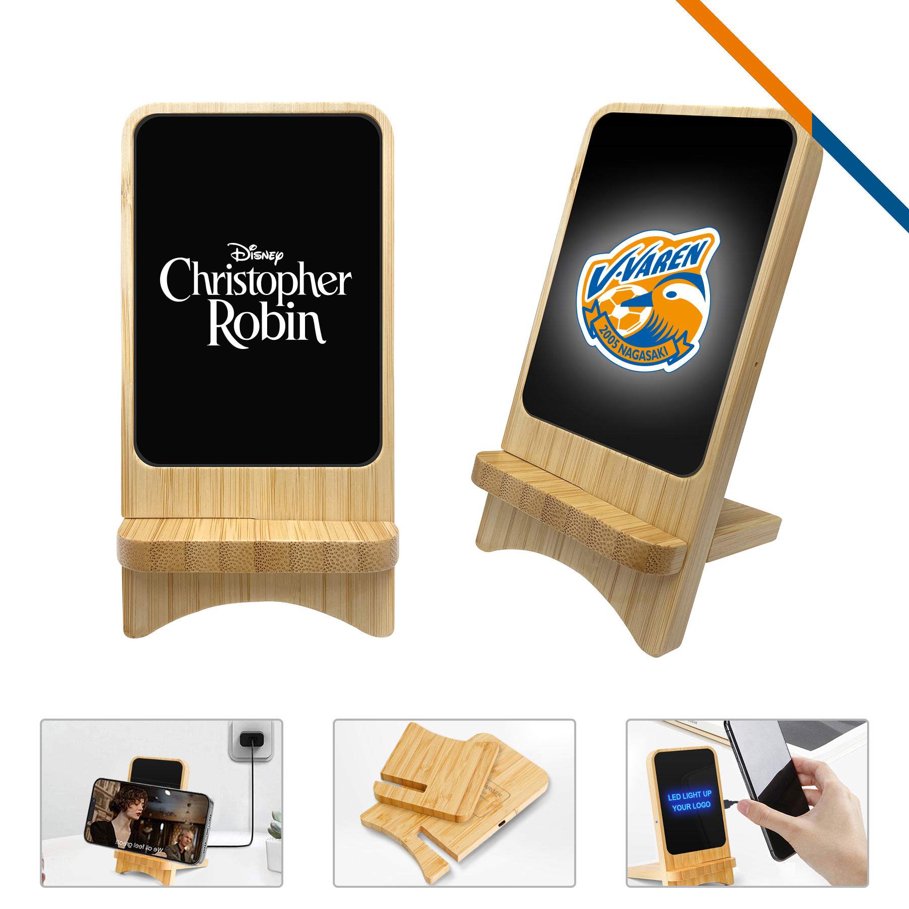 Zort 15W Light up Bamboo Wireless Fast Charger Stand 5