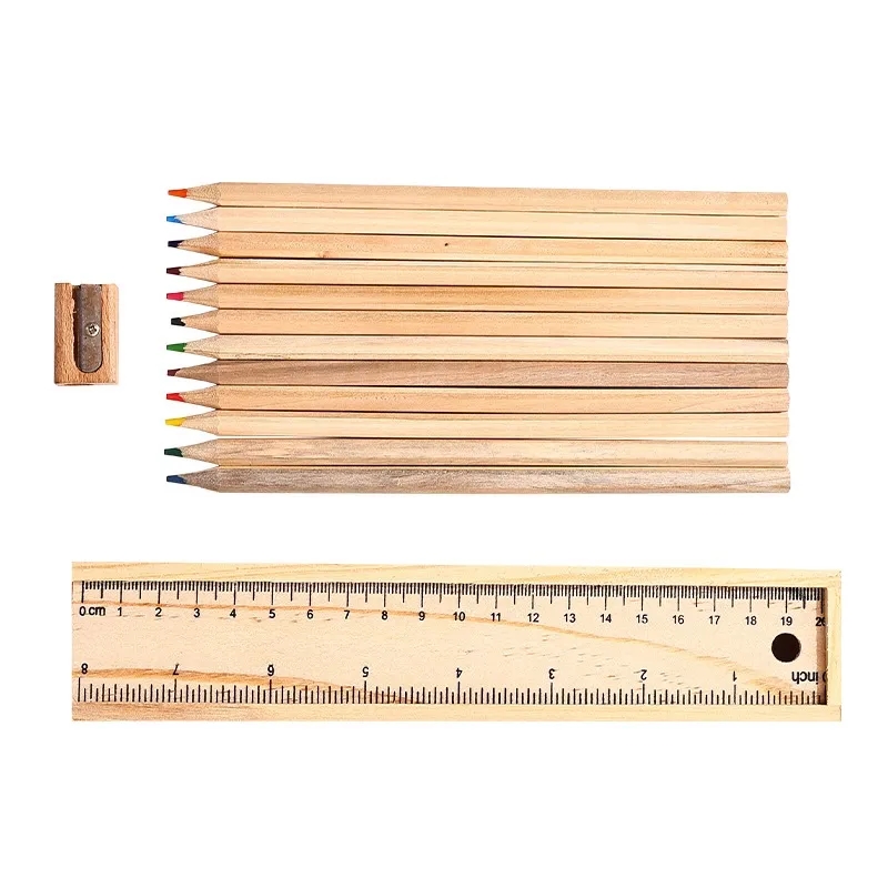 12-Piece Art Pencil Set in Wooden Box with Ruler, Bulk Customizable for Gifts 3
