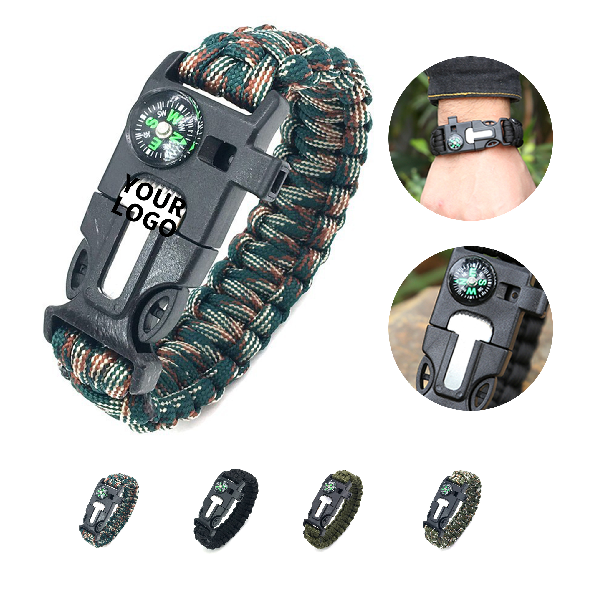 Paracord Survival Bracelet With Flint Igniter And Compass 10" 2