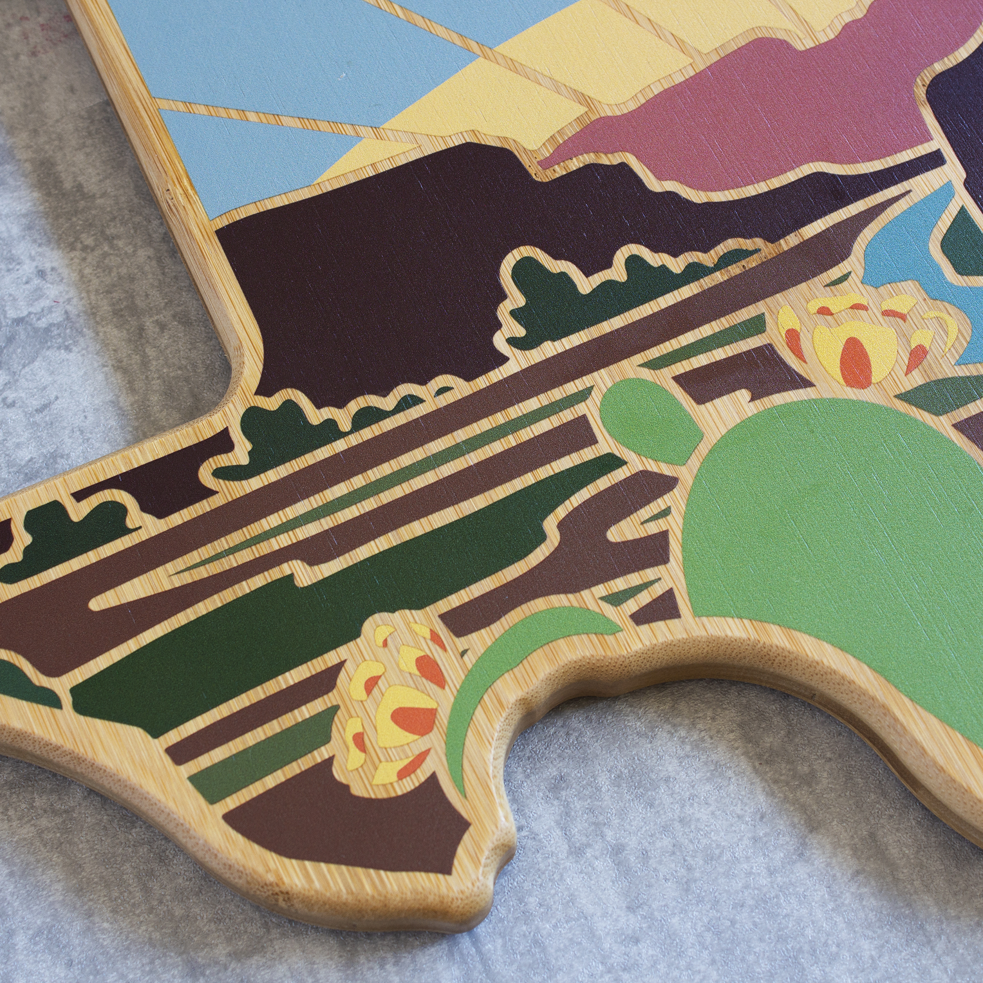 Texas State Shaped Cutting and Serving Board with Artwork by Summer Stokes 3