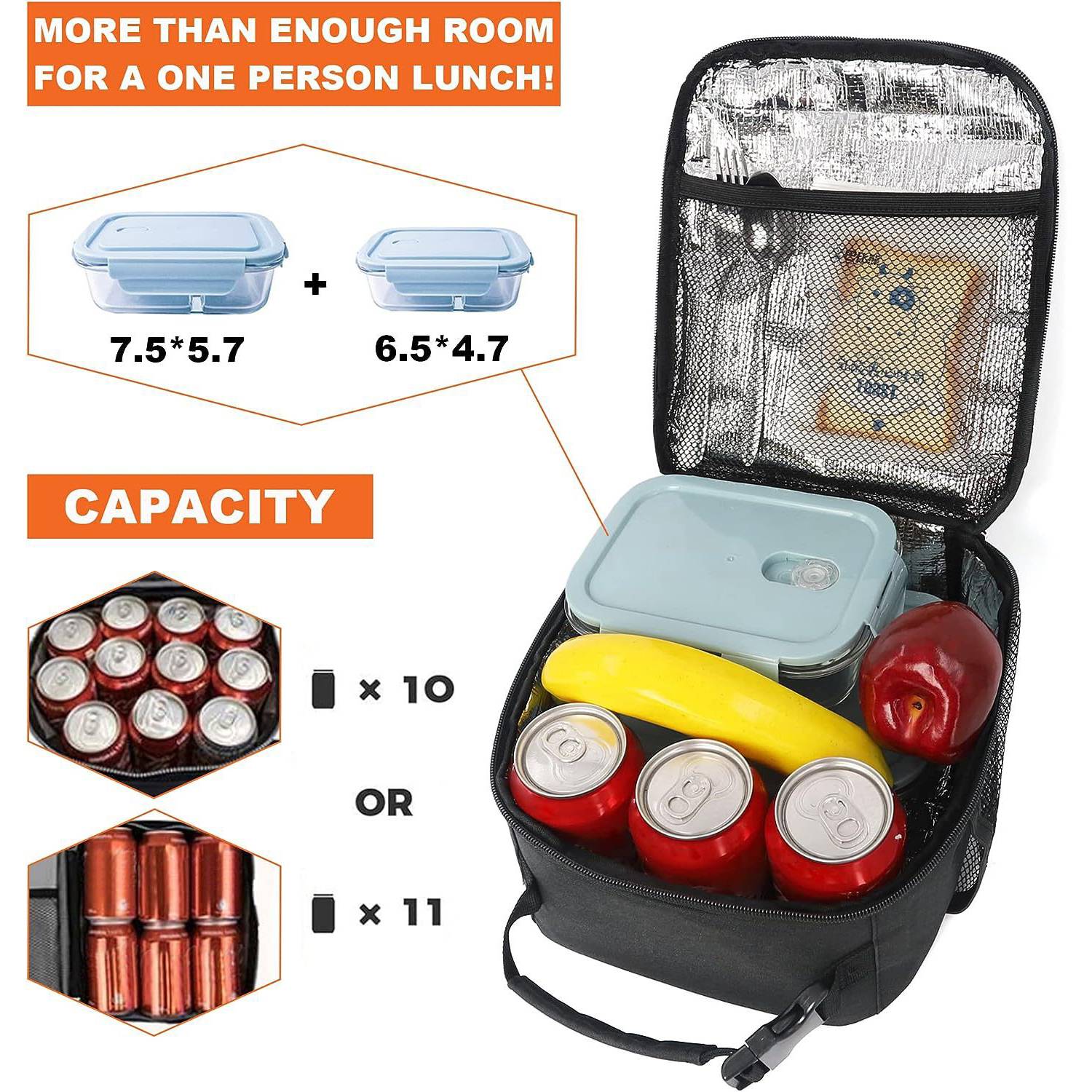 6 Can Oxford Insulated Lunch Cooler Bag w/ Zipper Pocket 17