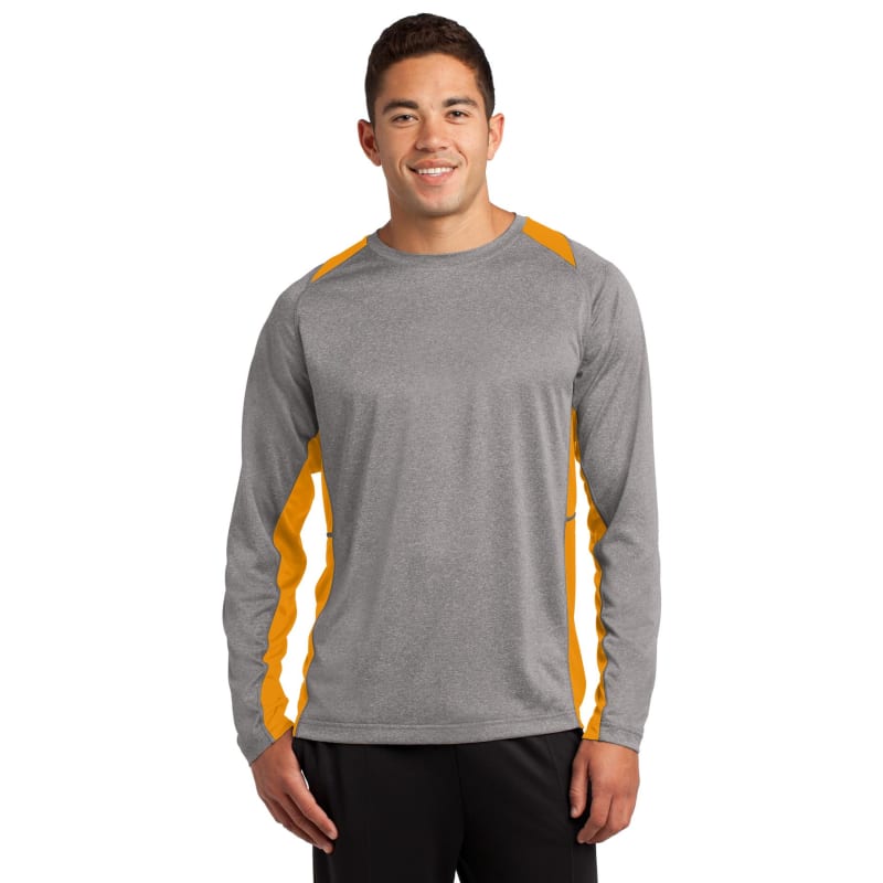 Sport-Tek Long Sleeve Heather Colorblock Contender Tee. 49