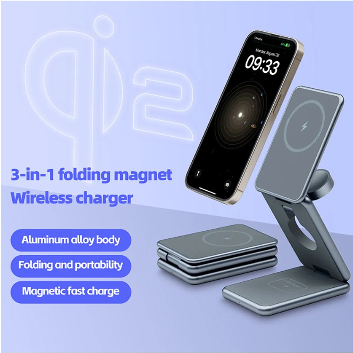 Foldable Wireless 3in1 Charger Works Multiple Apple Devices 6