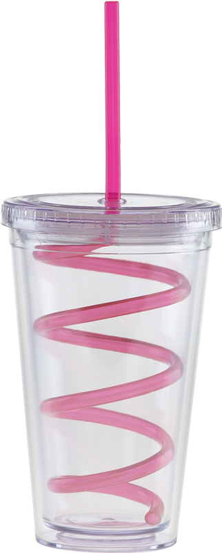 Carnival Cups-Color Curly Straw, Clear Lid 14
