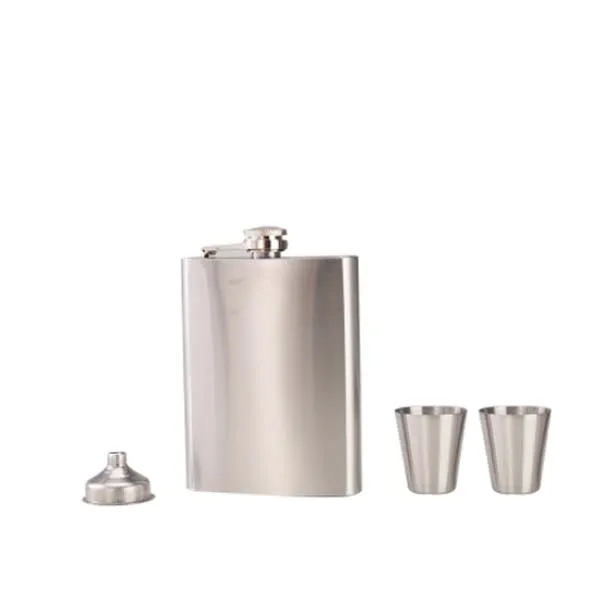 Silver Stainless Steel Leak Proof Hip Flask Set 4