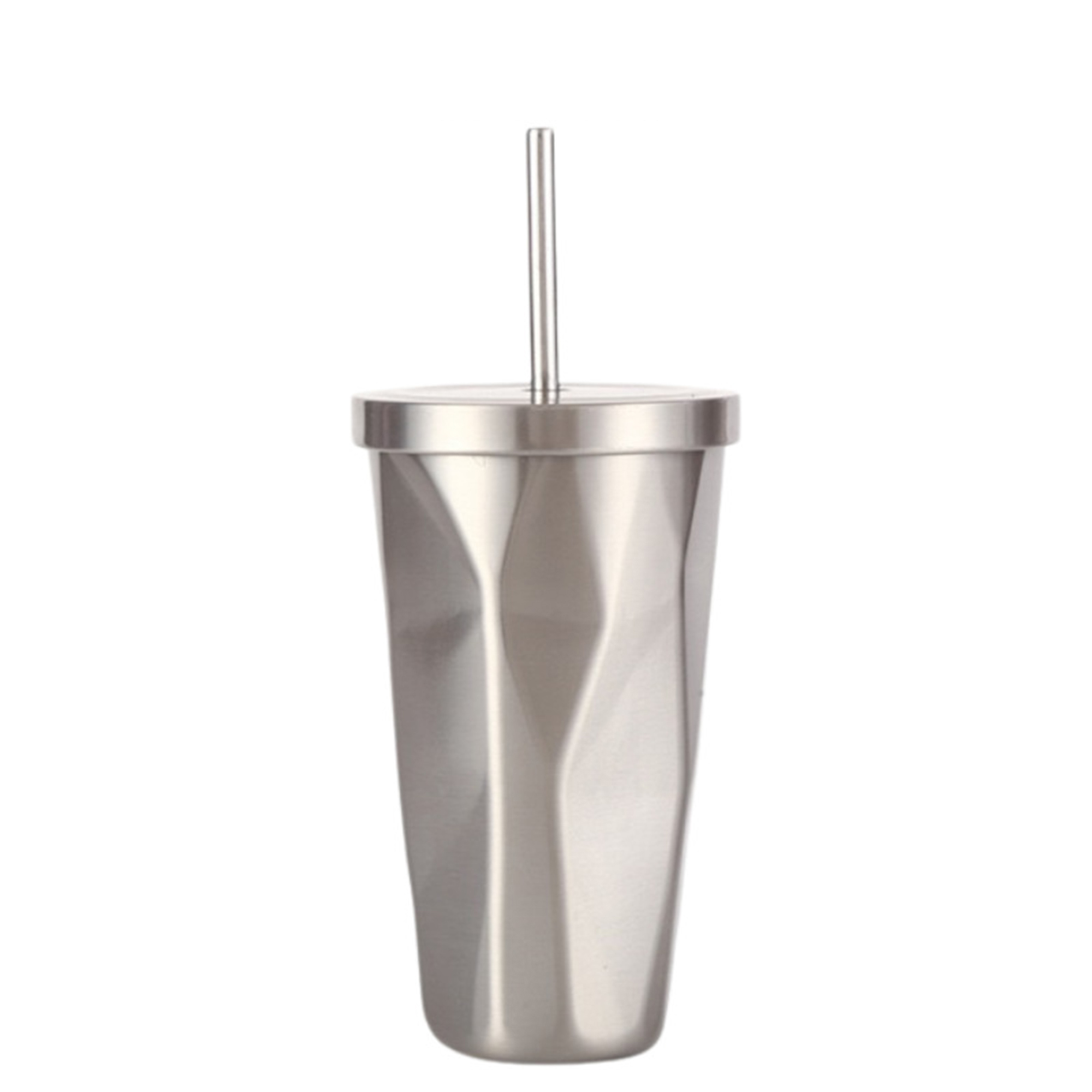 16 Ounce Diamond Shape Travel Tumbler With Straw 2.75" x 7.1" 9