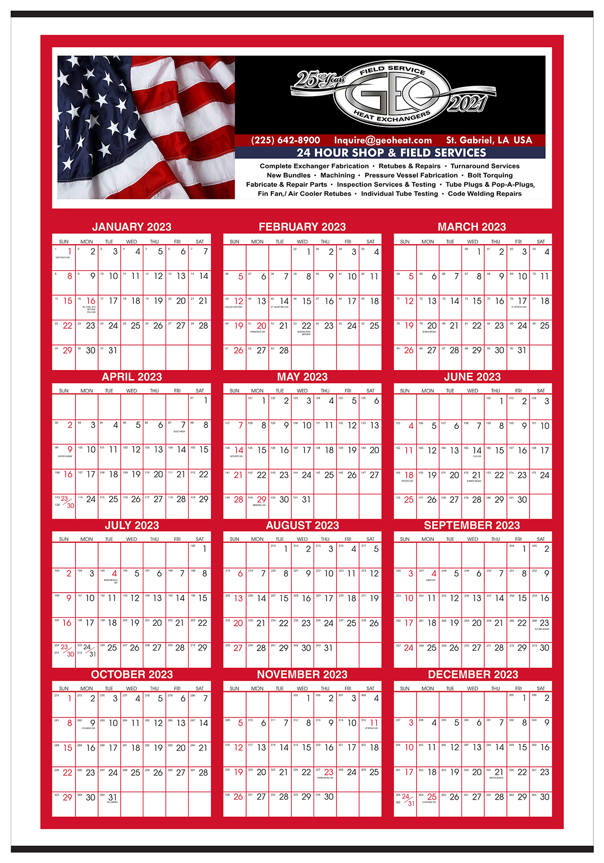 Huge Full Color Year View Wall Calendar