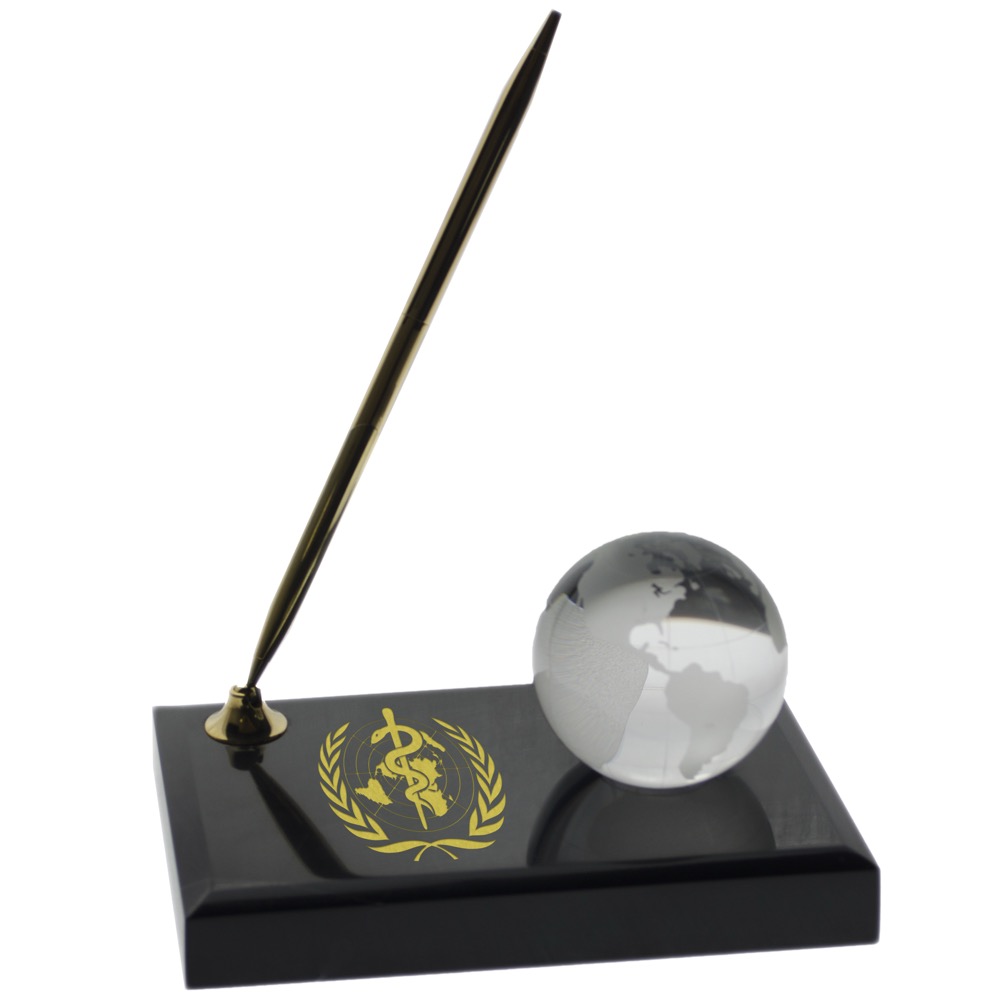 2" Optical Crystal Globe on Marble Base with Pen 4
