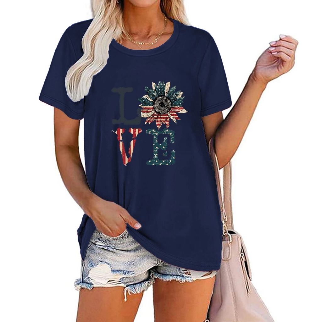 Women American Flag Graphic Short Sleeve Round Neck T-shirt 2
