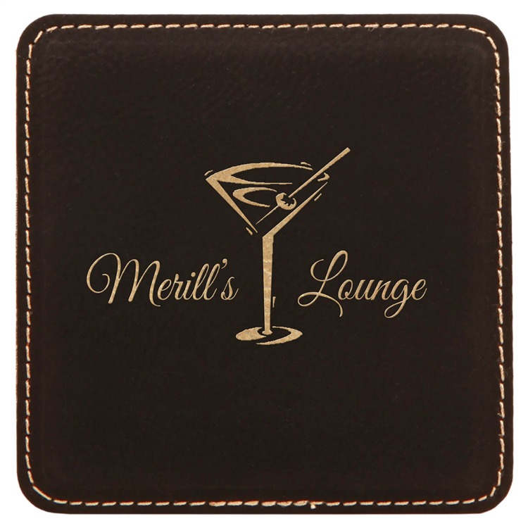 4" x 4" Square Black/Gold Leatherette Coaster 4
