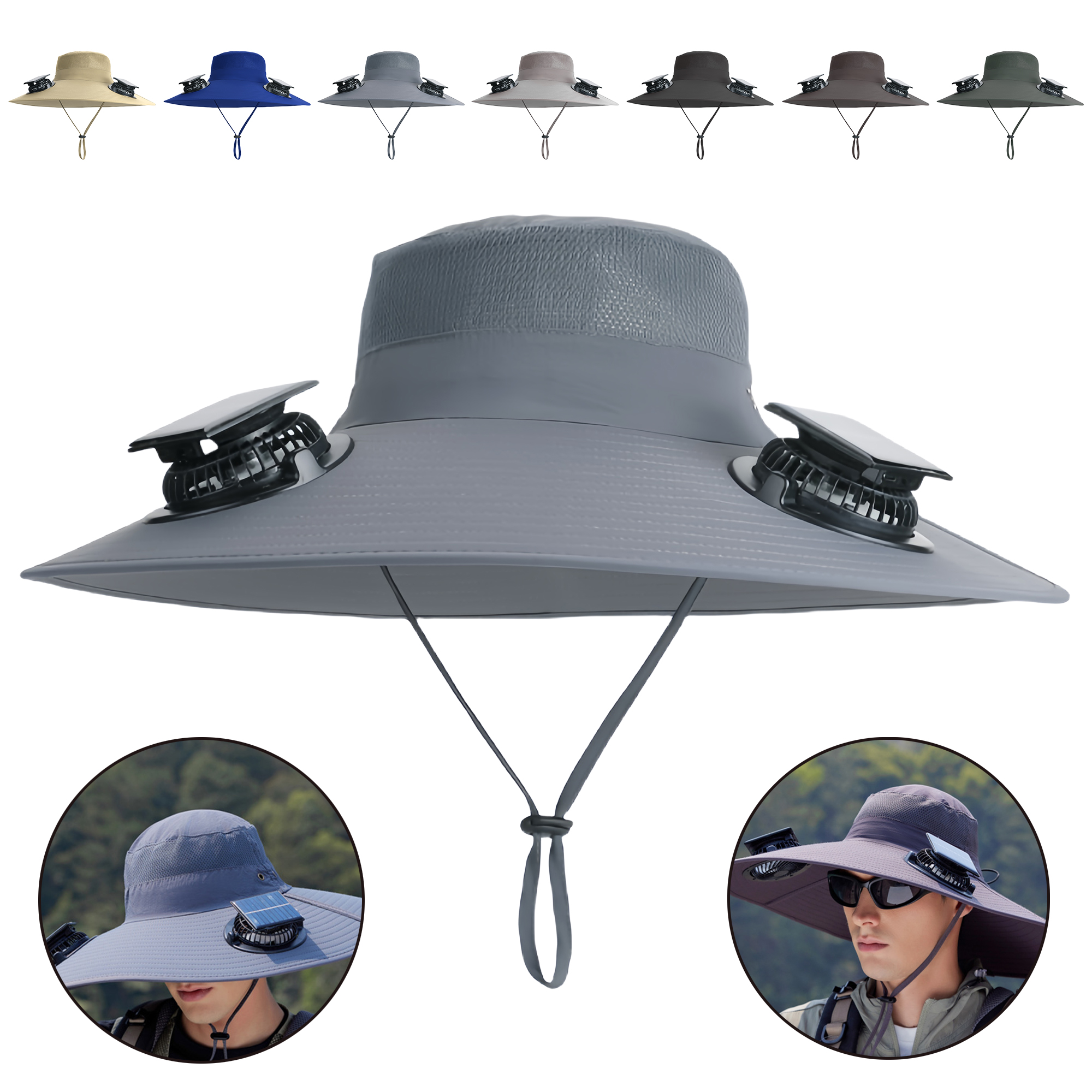 Summer Solar Dual Fan Hat for Outdoor Hiking Fishing Sun Protection Wide Brim Quick Dry Waterproof. 9