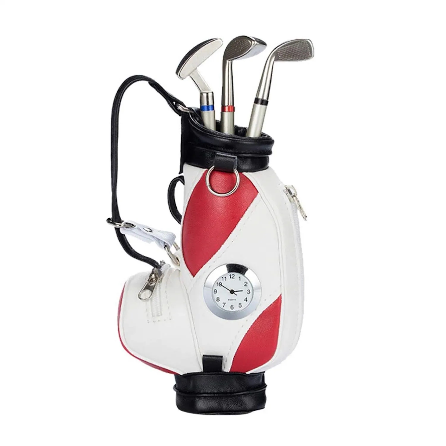 Mini Desktop Golf Bag Pen Holder with Clock 4