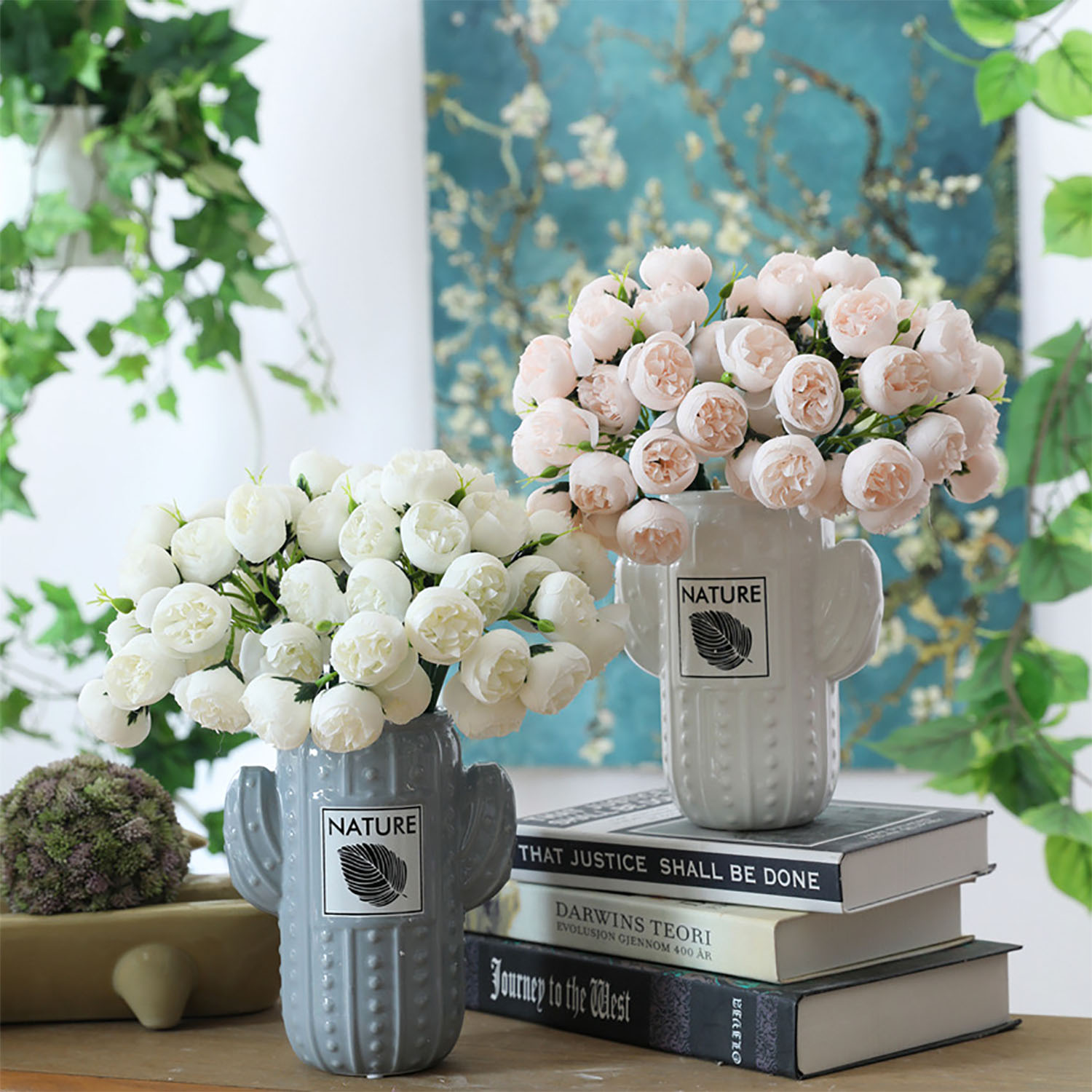 Cactus Shape Ceramic Vase for Flower Arrangement Home 3