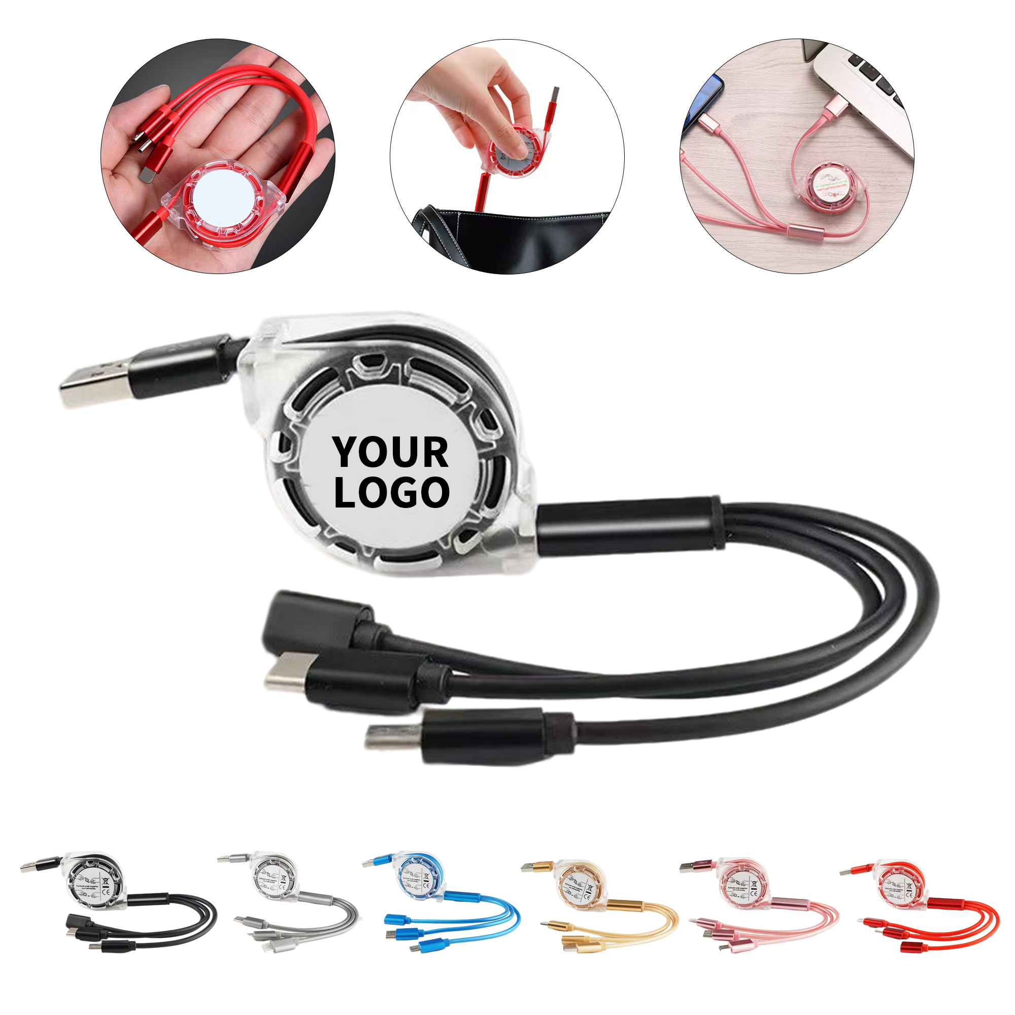 Three In One Retractable Charging Cable With Multiple Connectors 1