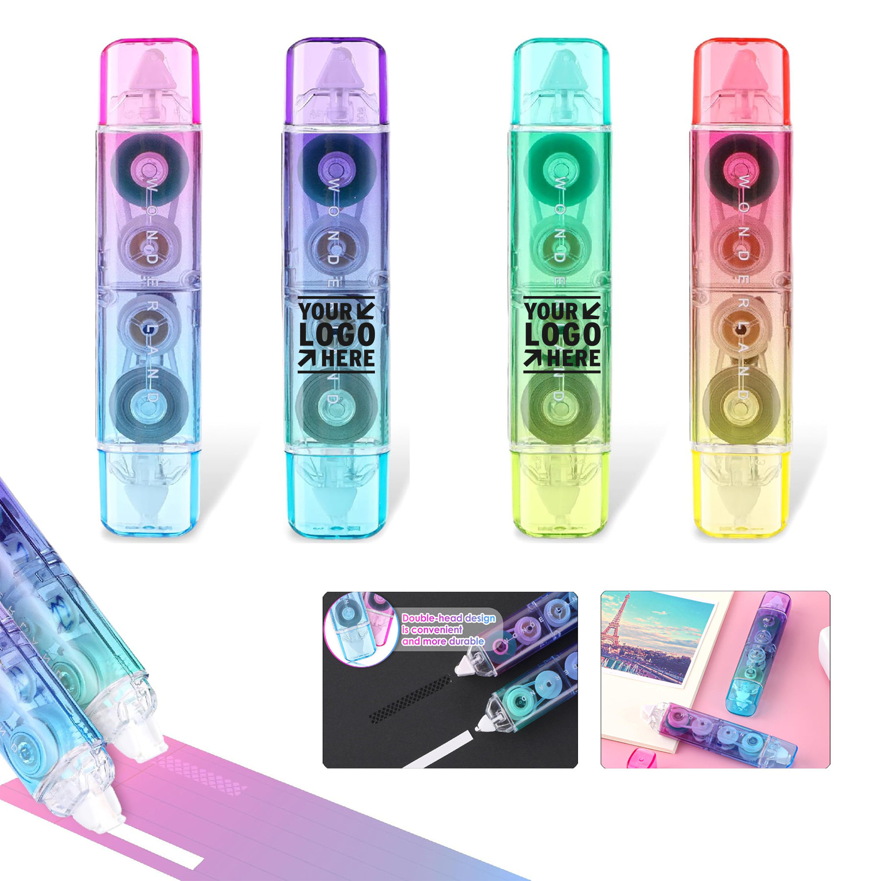 Cute Quick Dry Pen Shaped White Out Correction Double Sided Tape Roller