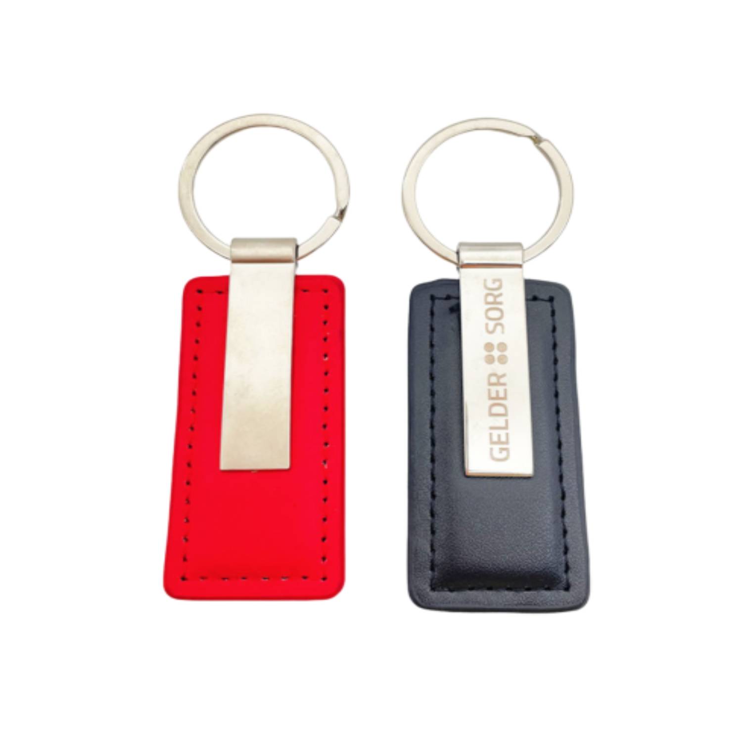 Silver Metal PU Leather Rectangular Keychain 7