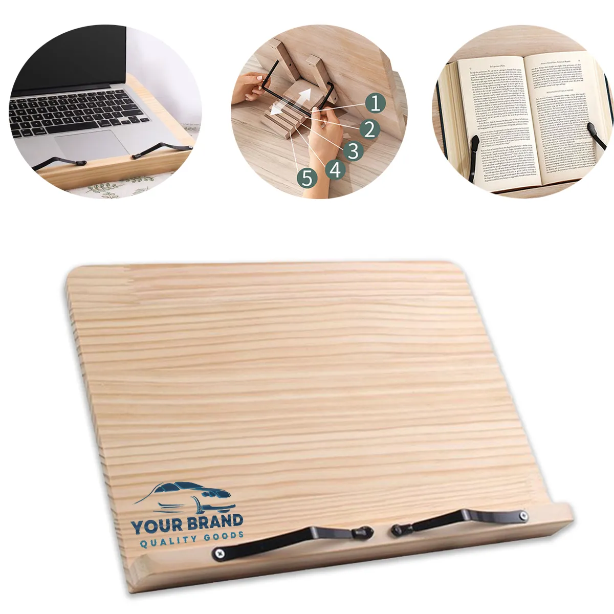 Bamboo Ergonomic Adjustable Book Stand With Fixed Arms 1