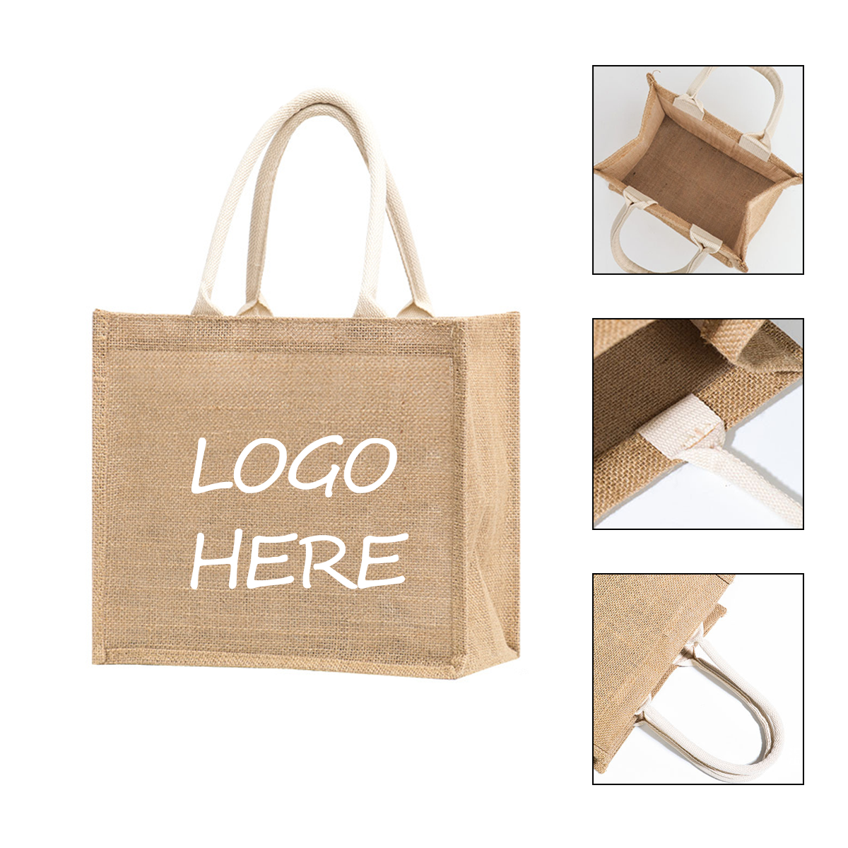 Eco-Friendly Reusable Jute Grocery Tote Bag, custom tote bag with logo imprint 2