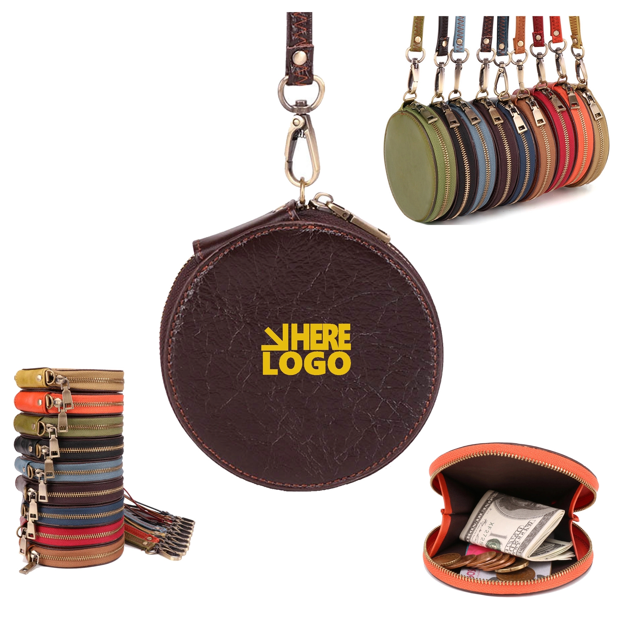 Leather Round Mini Coin Pouch 6