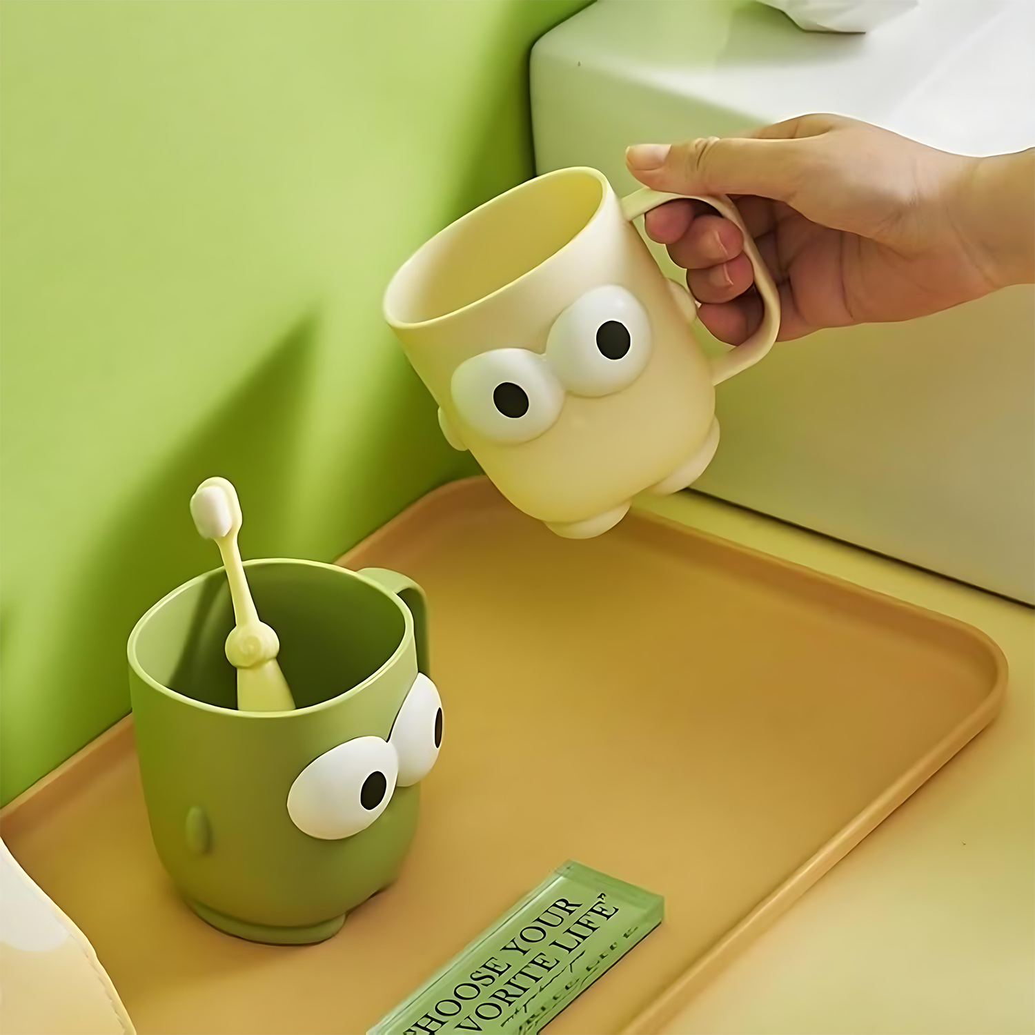 16oz Cute Big-eyed Household Mouthwash Cup with Handle 8