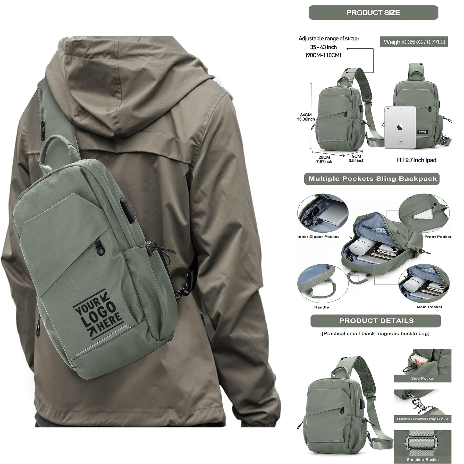 Diving Outdoor Sport Mini Anti Theft One Strap Motorcycle Backpack Men Green Sling Chest Bag 3