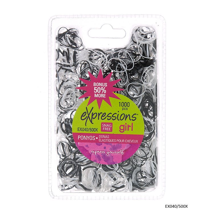 Snag-Free Hair Rubber Bands - 1000 Pack Black White 1