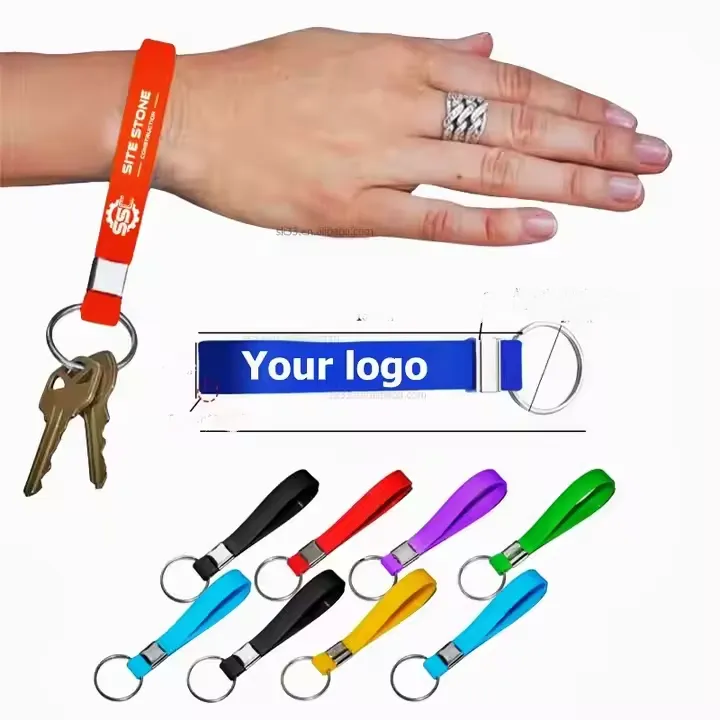 Screen Printed Silicone Wristband Keychain 1