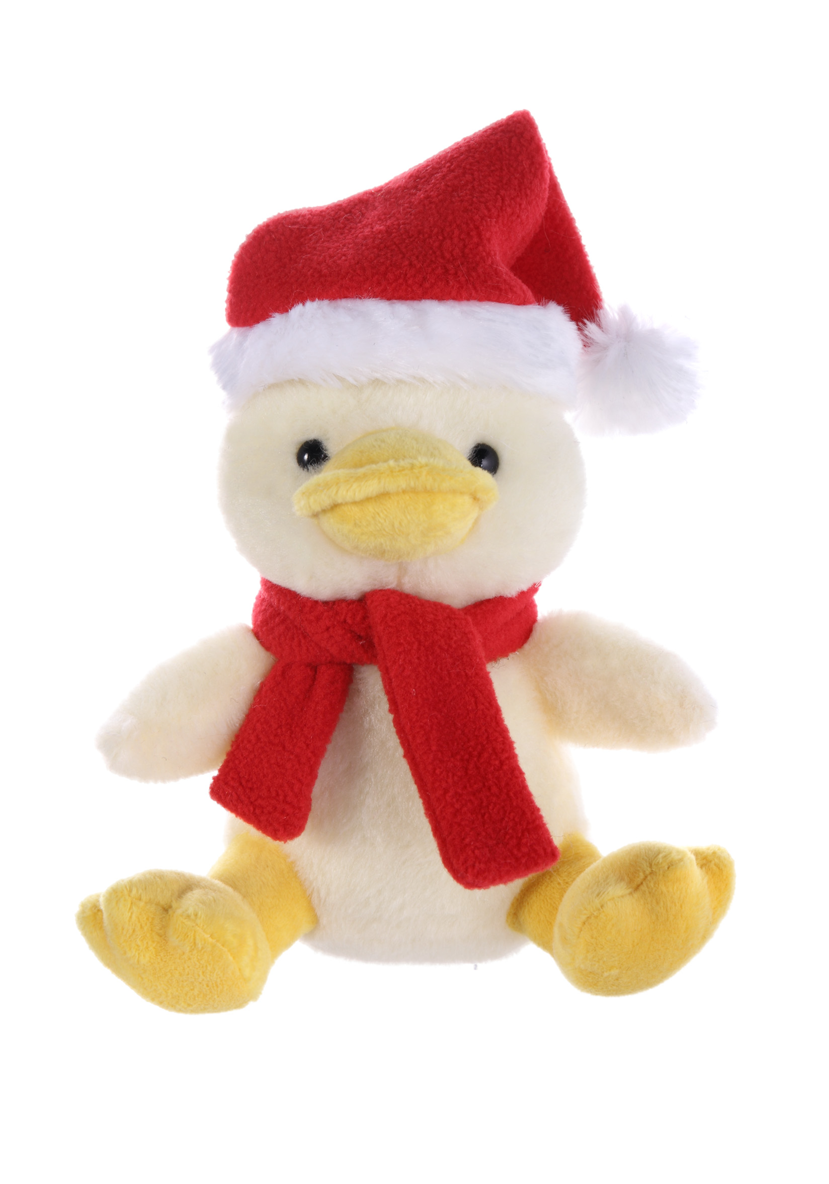 Soft Plush Sitting Duck wearing a Christmas Scarf and Hat 2