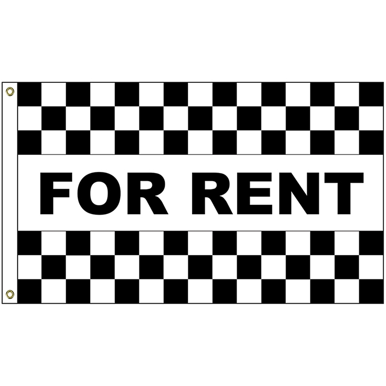 For Rent Black & White Checkered 3' x 5' Message Flag with Heading and Grommets 2