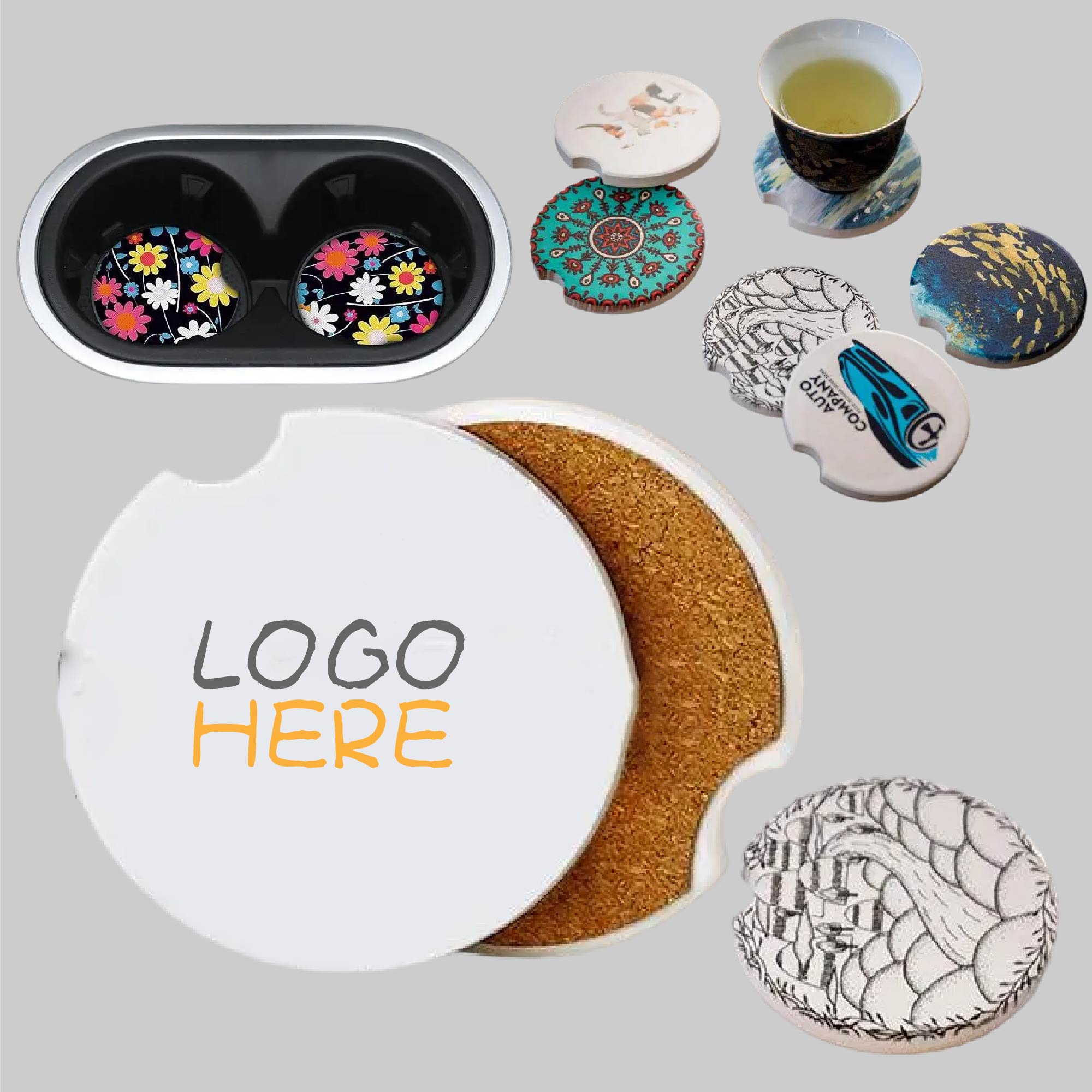 Anti Slip Ceramic Cork Water Absorption Car Coaster 2