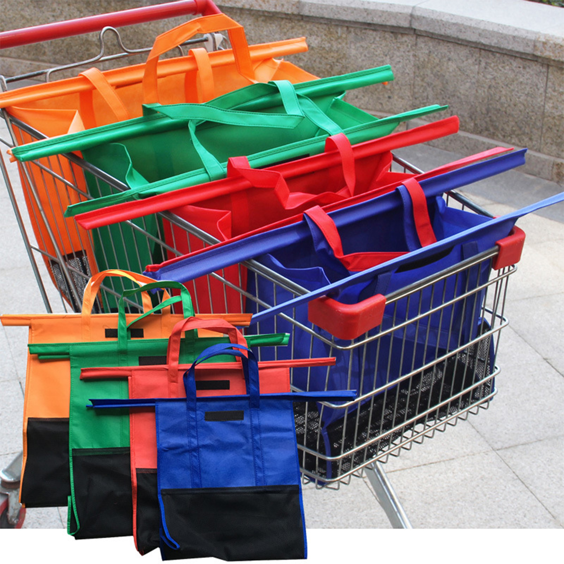 Non-Woven 4Pcs/set Foldable Cart Trolley Supermarket Shopping Storage Bag 4