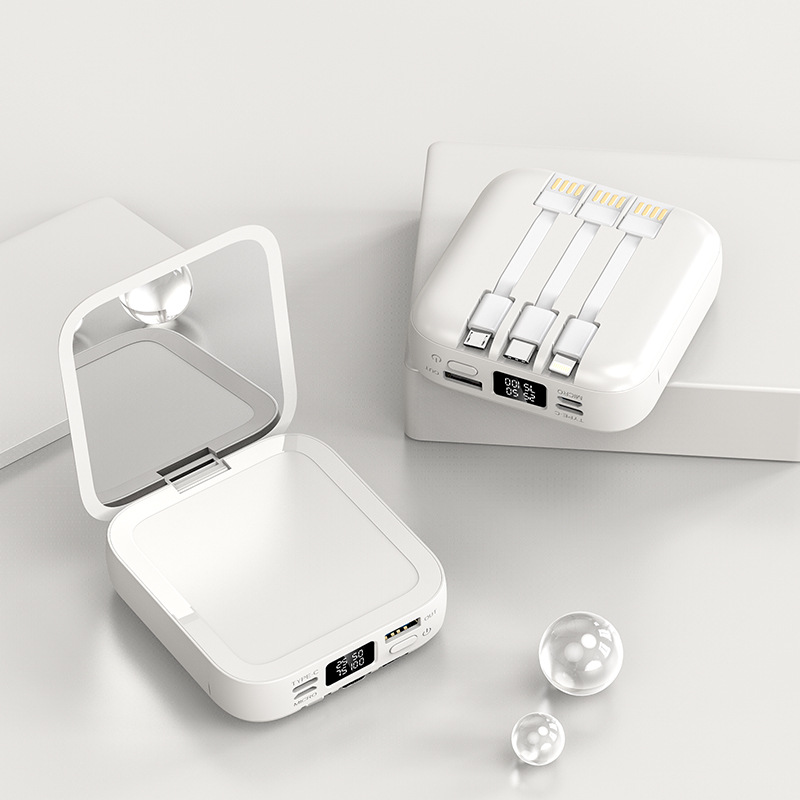 10000mAh Mobile Power Bank with Beauty Mirror 3 Cables 5