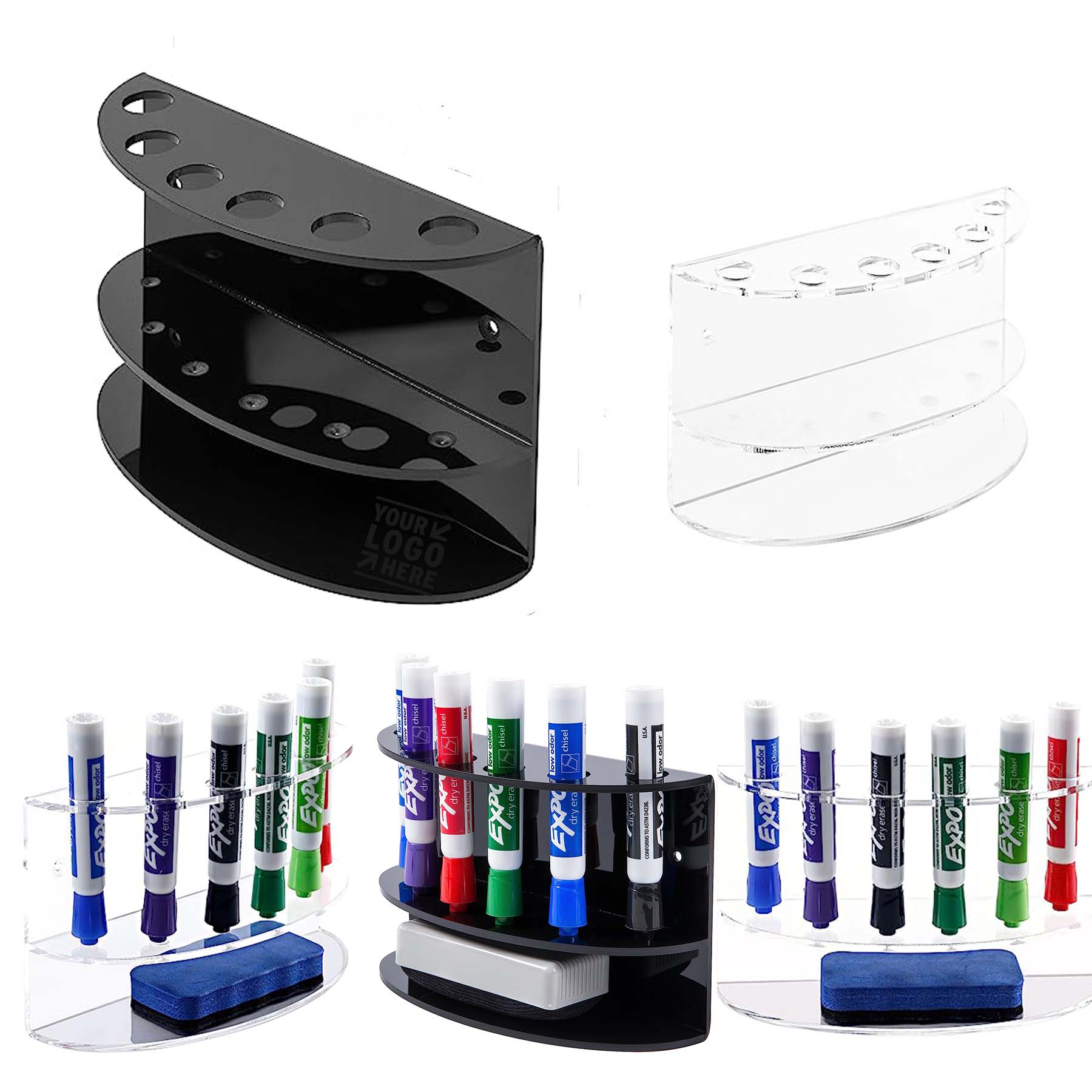 6 Slot Clear Acrylic Dry Erase Marker and Eraser Holder 2
