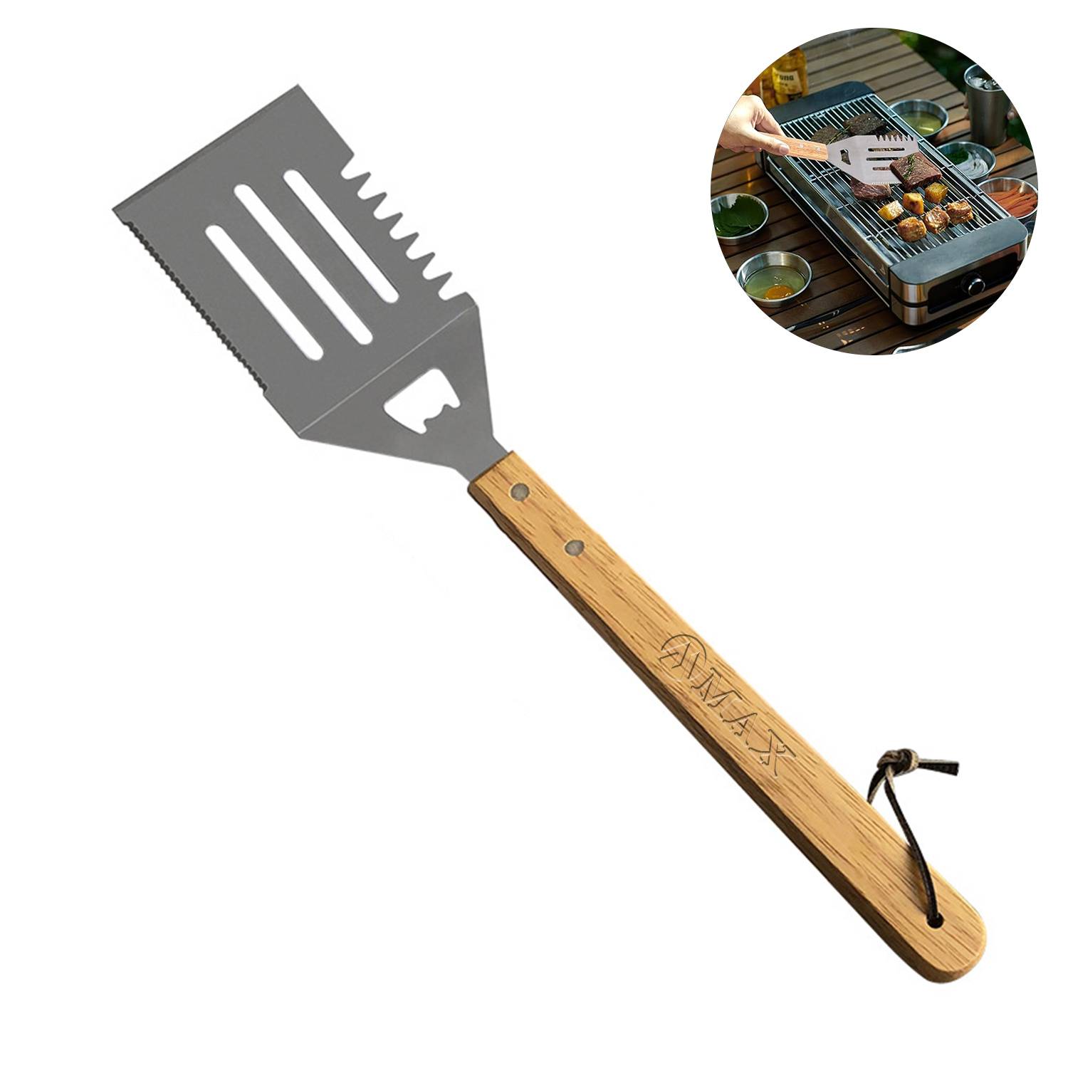 Wooden Handle Barbecue Stainless Steel Spatula 2