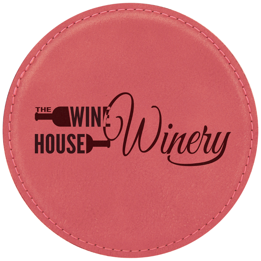 4" Round Pink Leatherette Coaster 2