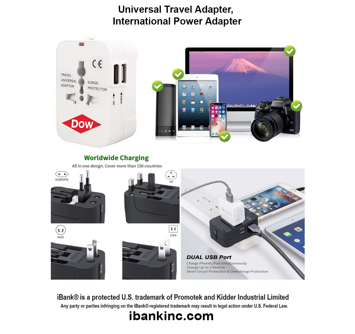 iBank ® Universal Travel Adapter, International Power Adapter 1