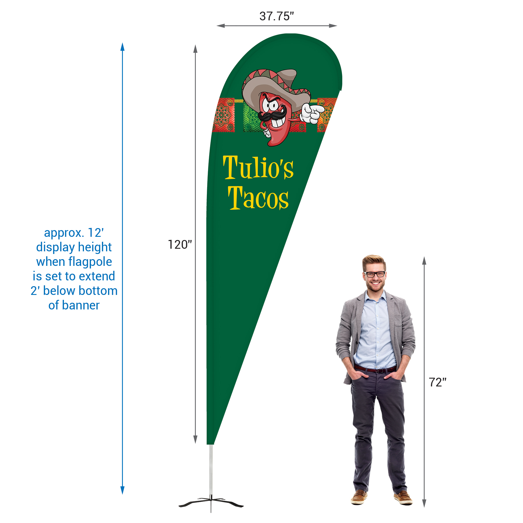 10' Double Sided Teardrop Banner w/ Premium Hardware & Cross Base 5