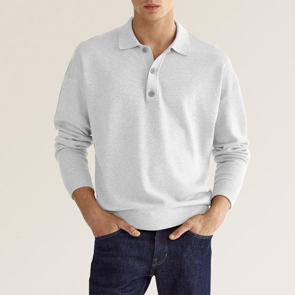 Long Sleeve V-neck Button Casual Men's Polo Shirt 8