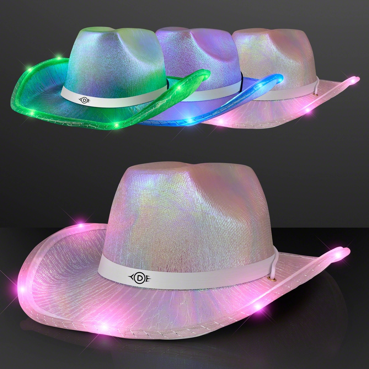 Light Up Iridescent Cowgirl Hat with White Band 2