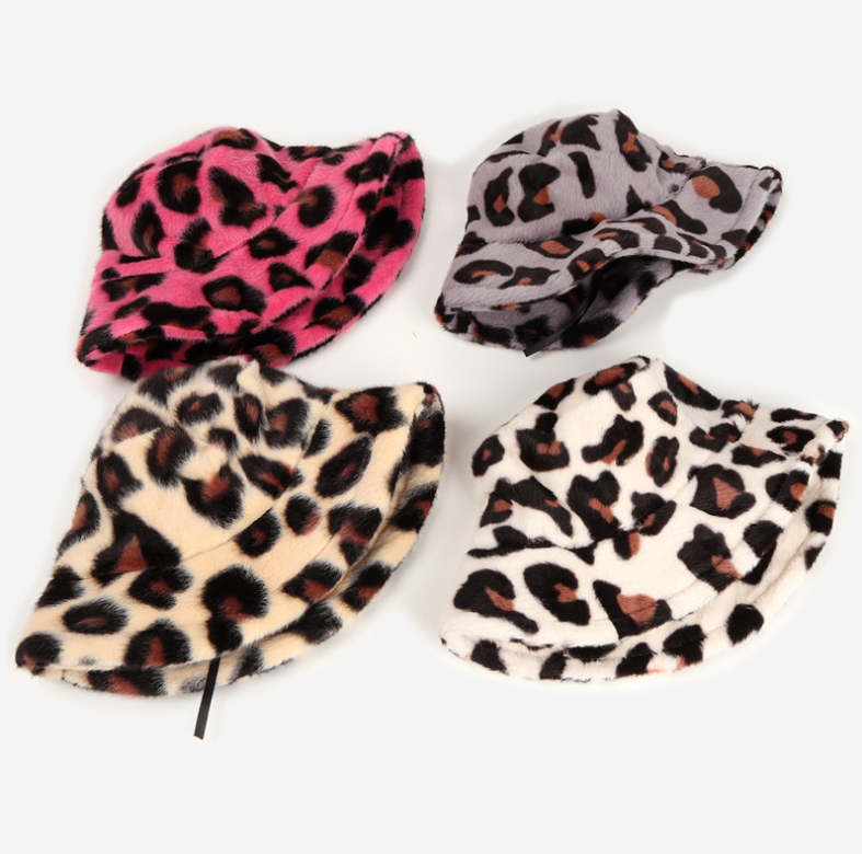 New plush leopard pattern bucket hat winter 6