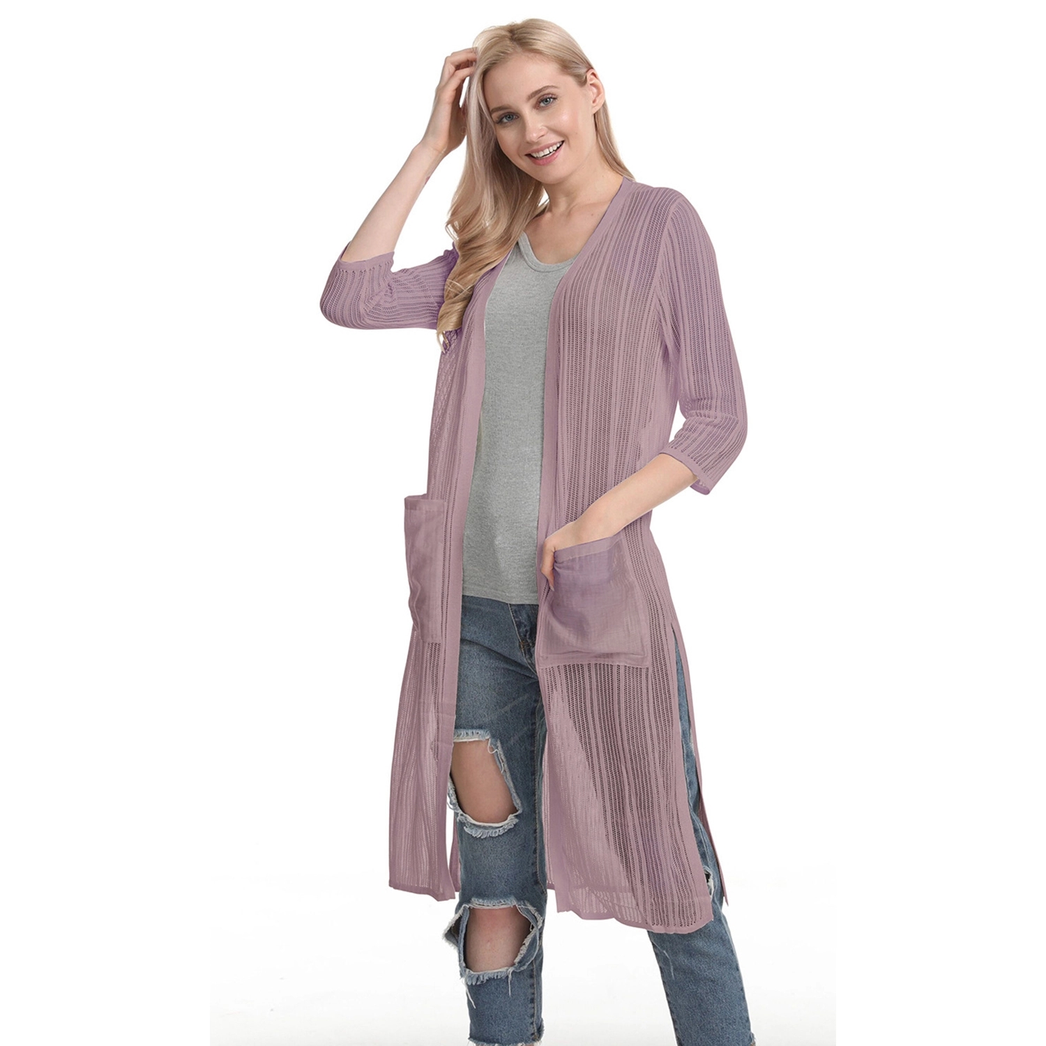Women Mesh Casual Knit Cardigan 2