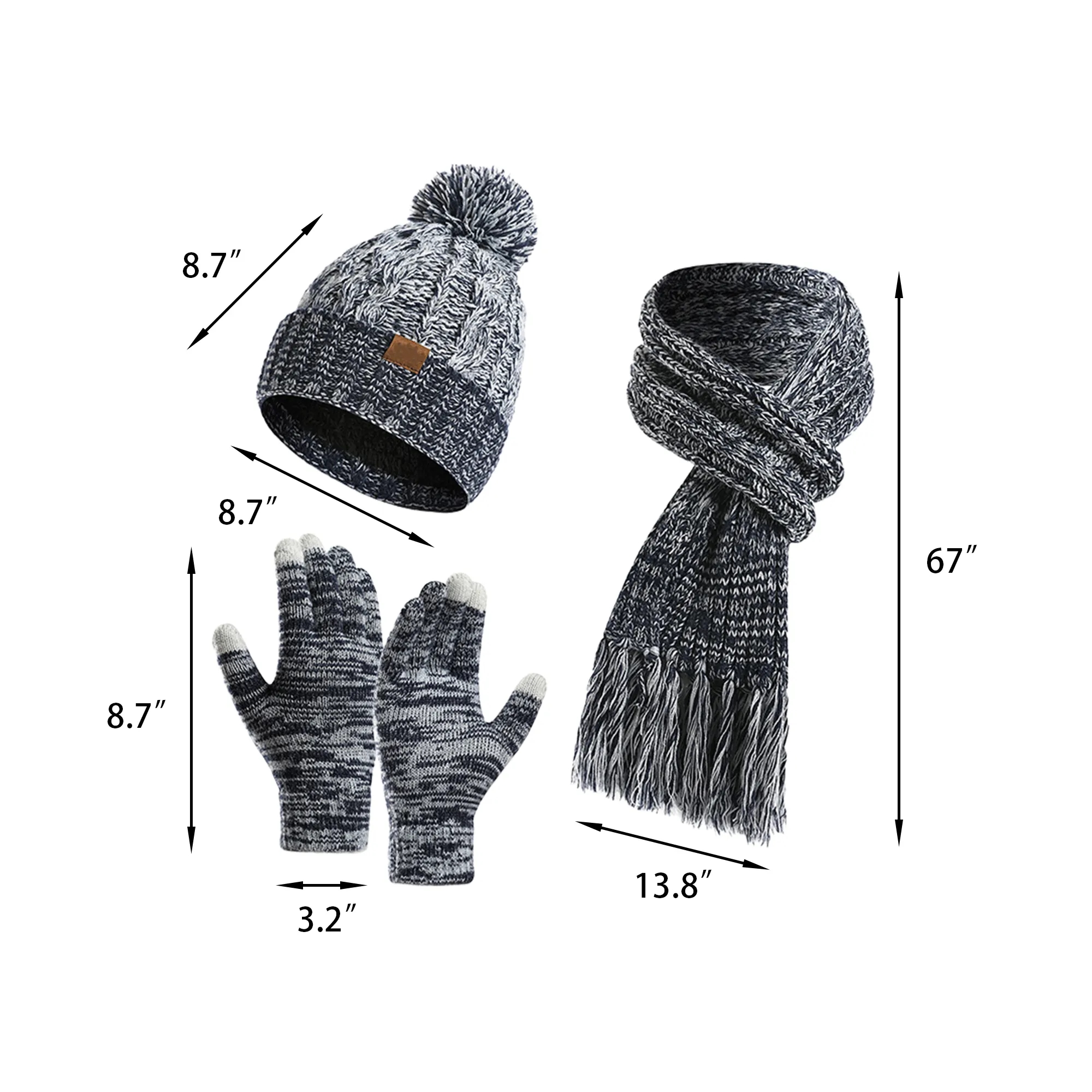 Winter Knit Hat Scarf Touchscreen Gloves Set 2