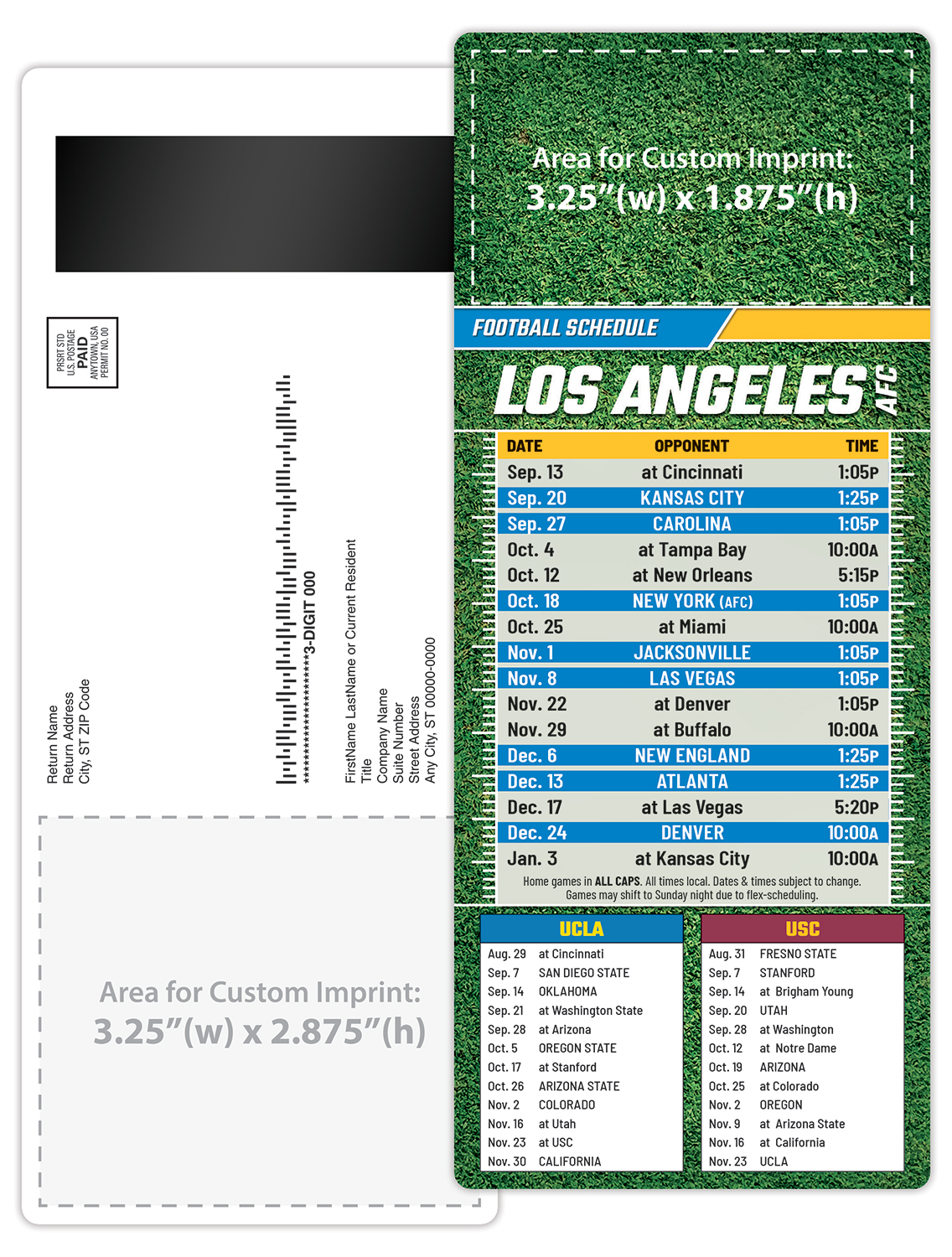 Football Schedule Laminated Card/Postcard with Magnet Strip 3.5x8.5 - 14 pt. 4