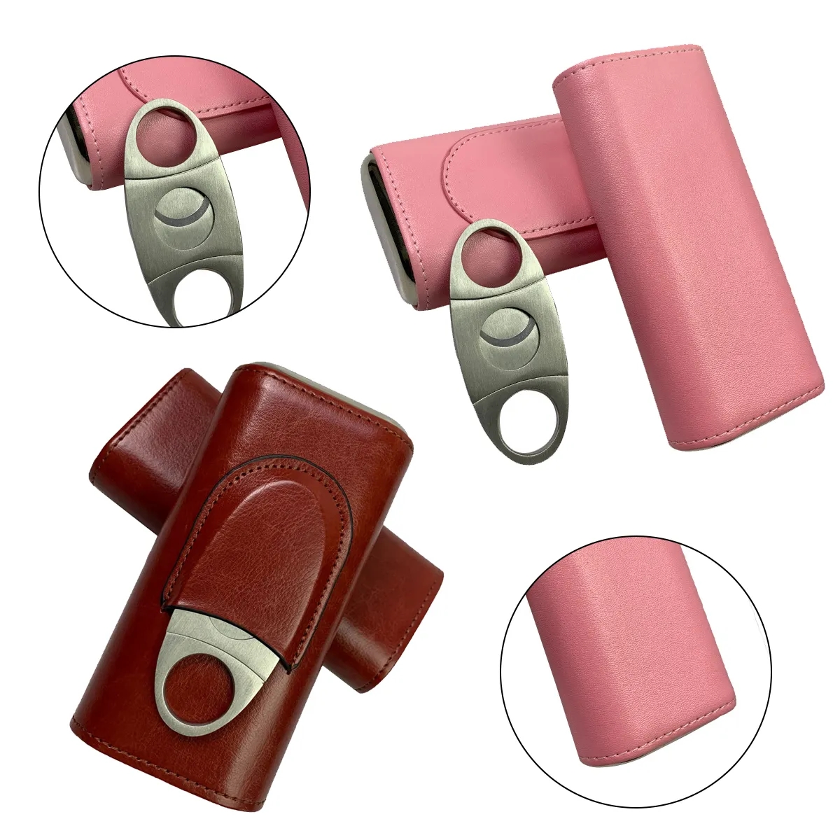 Travel Leather Cigar Case With Cutter Gift Set 6