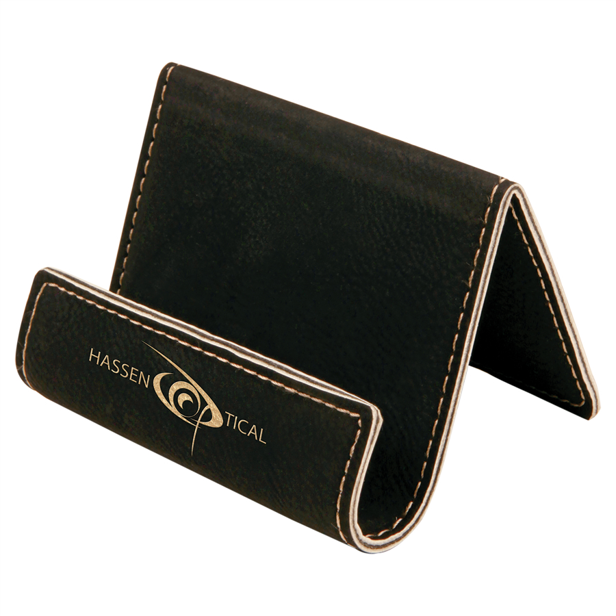 3 1/2" x 2 1/2" Black/Gold Leatherette Holder Easel 2