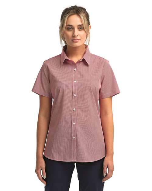 Women's Microcheck Gingham Short Sleeve Cotton Dress Shirt - RP321 21