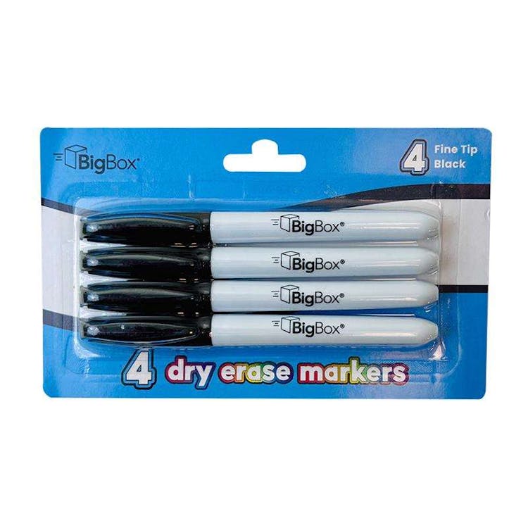 BigBox Dry Erase Markers - Black 4 Pack Fine Tip 1